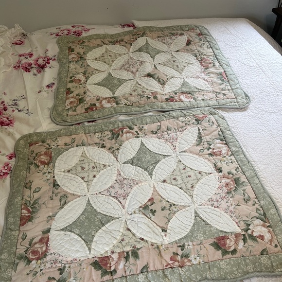 JCPenney Home Collection Green, Pink and Cream Quilted‎ Shams Standard Size (2) - Picture 1 of 9